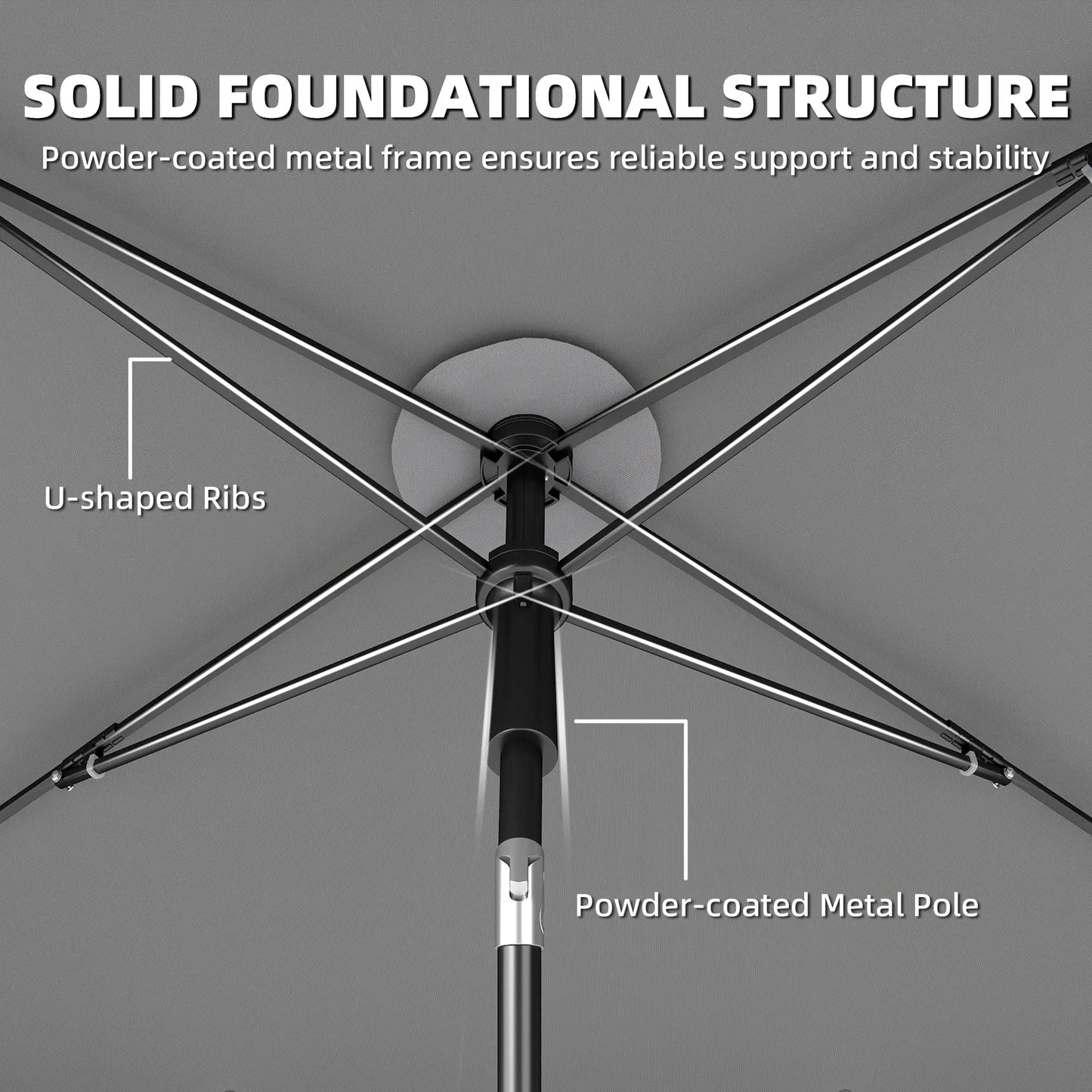 6' x 4' Grey Patio Umbrella, Tilt Crank, Rectangular Outdoor, Grey Sun Umbrellas at Gallery Canada