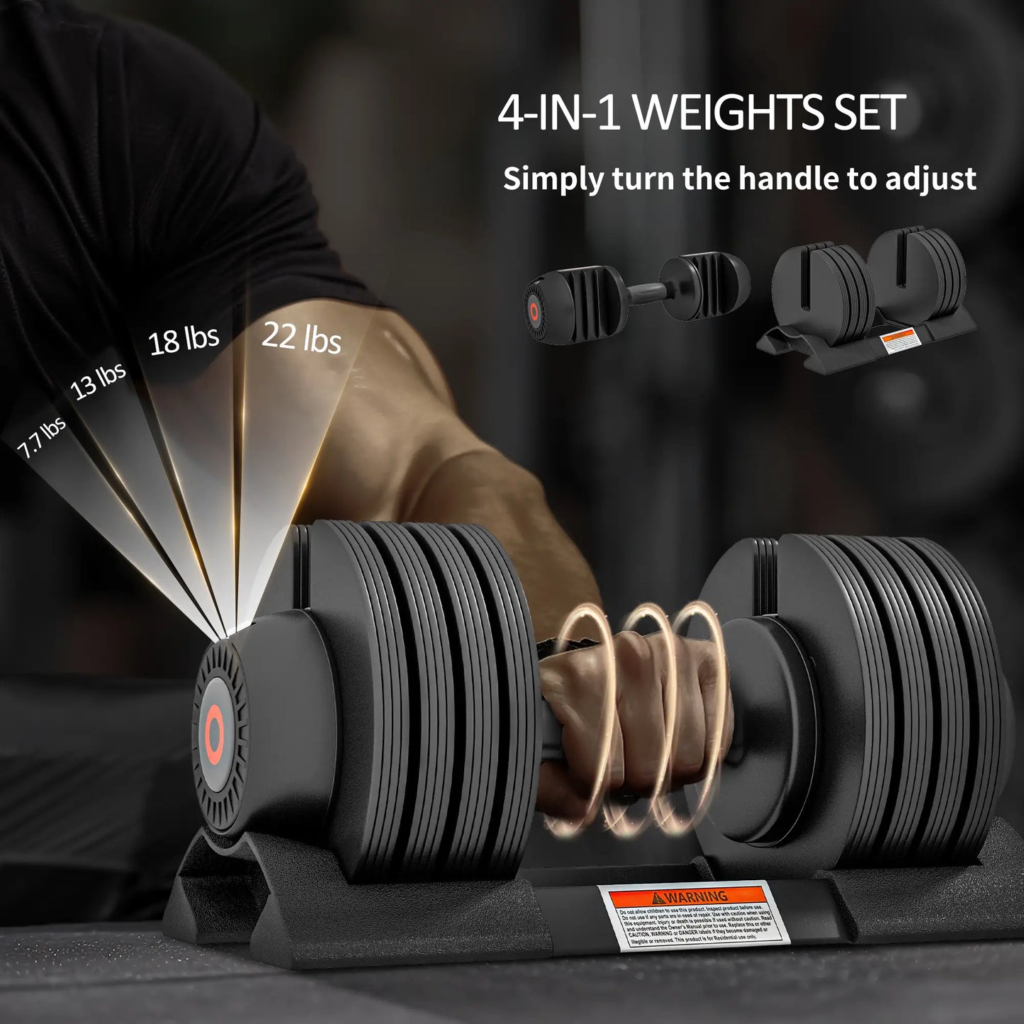 4-Level Adjustable Dumbbells, 2 x 22lbs, Non-Slip Handles, Rubber Weights Dumbbells & Barbells at Gallery Canada