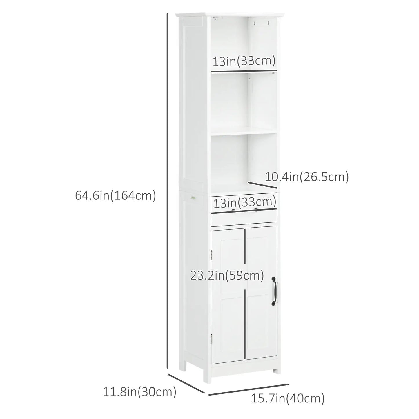 Modern Bathroom Cabinet, 3 Open Shelves, Drawer, Adjustable Shelf, White Bathroom Cabinets at Gallery Canada