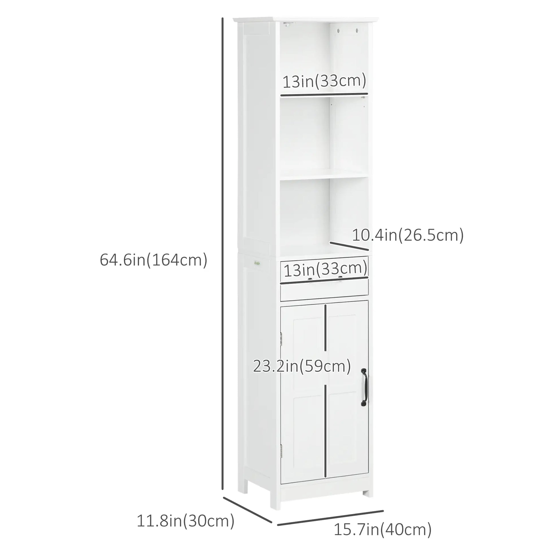 Modern Bathroom Cabinet, 3 Open Shelves, Drawer, Adjustable Shelf, White Bathroom Cabinets at Gallery Canada