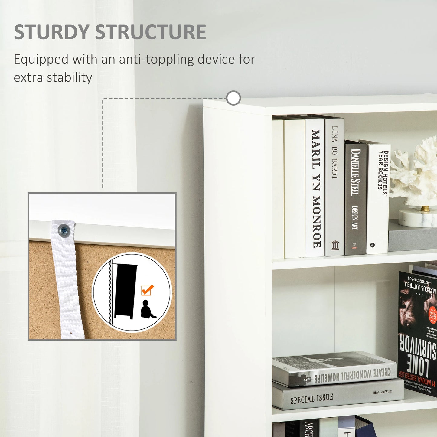4-Tier Open Bookshelf with Doors, Home Office Storage Cabinet, Oak White Bookshelves at Gallery Canada