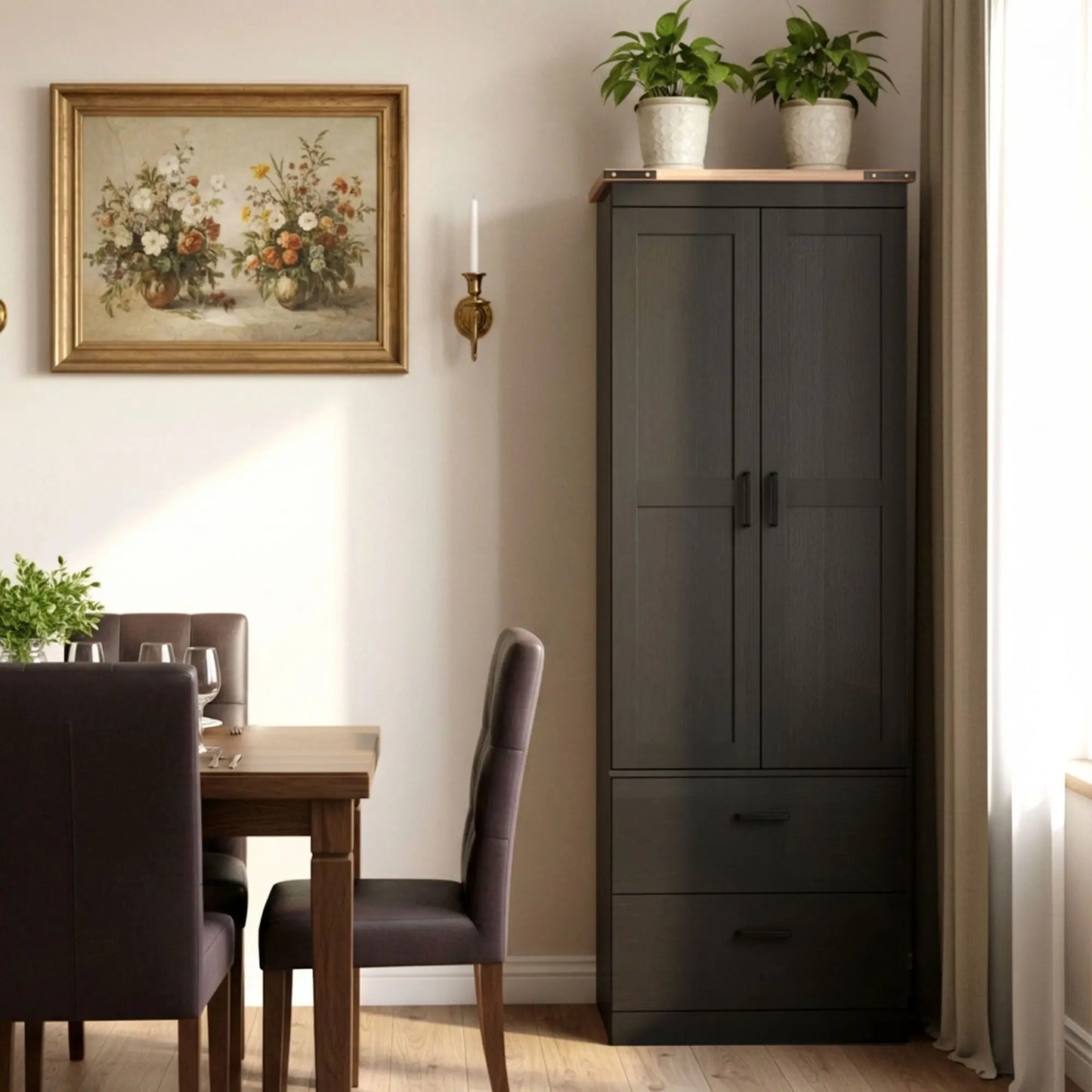 67" Tall Kitchen Pantry Cabinet With Doors, Drawers, Adjustable Shelves, Black Kitchen Pantry Cabinets at Gallery Canada