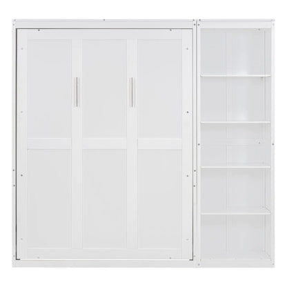 Murphy Bed with Storage Shelves, Space-Saving Wall Bed, 87.5" L x 16" W x 84" H, White Bed Frames White at Gallery Canada
