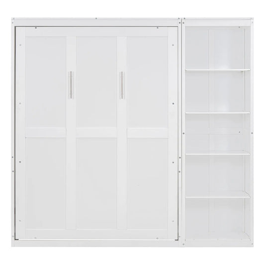 Murphy Bed with Storage Shelves, Space-Saving Wall Bed, 87.5" L x 16" W x 84" H, White Bed Frames White at Gallery Canada