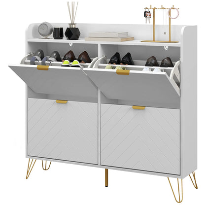 Shoe Storage Cabinet, 4 Flip Drawers, Adjustable Shelf, Holds 16 Pairs, White Shoe Storage Cabinets & Racks White at Gallery Canada