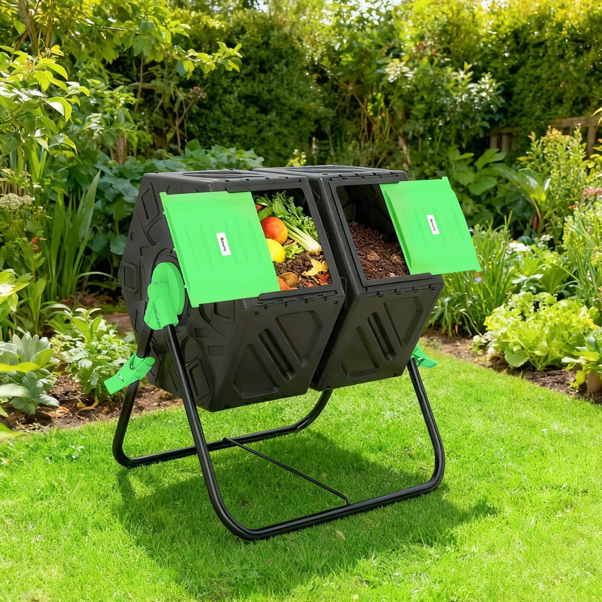 Rotating Composter, Dual Chamber Bin, 24 Vents, Steel Legs, 34.5 Gallon, Green Garden Accessories at Gallery Canada