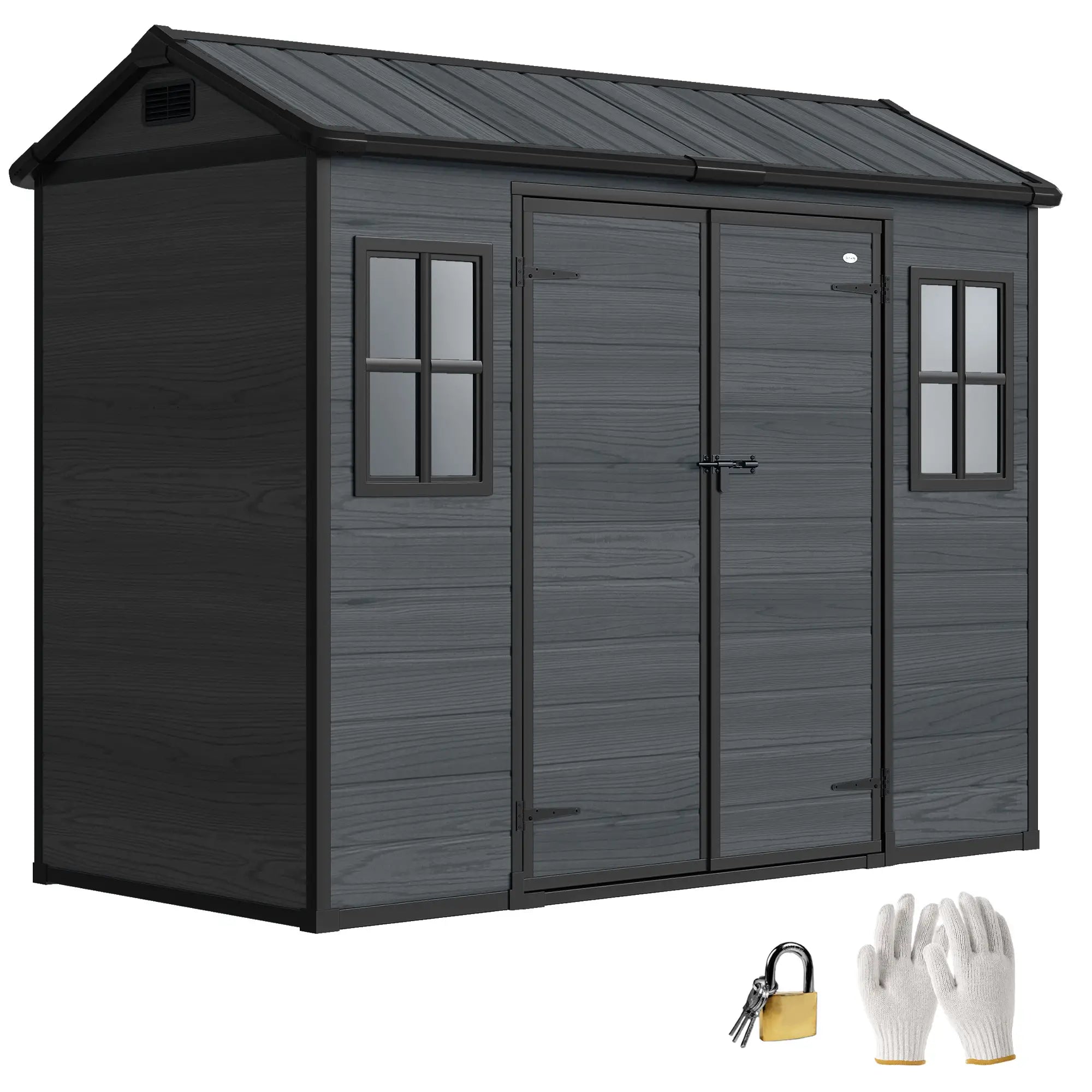 8 x 4 ft Dark Grey Resin Garden Shed, Wood-Effect Outdoor Storage, Dark Grey Sheds at Gallery Canada