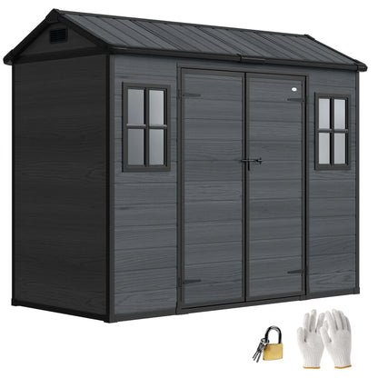 8 x 4 ft Dark Grey Resin Garden Shed, Wood-Effect Outdoor Storage, Dark Grey Sheds at Gallery Canada
