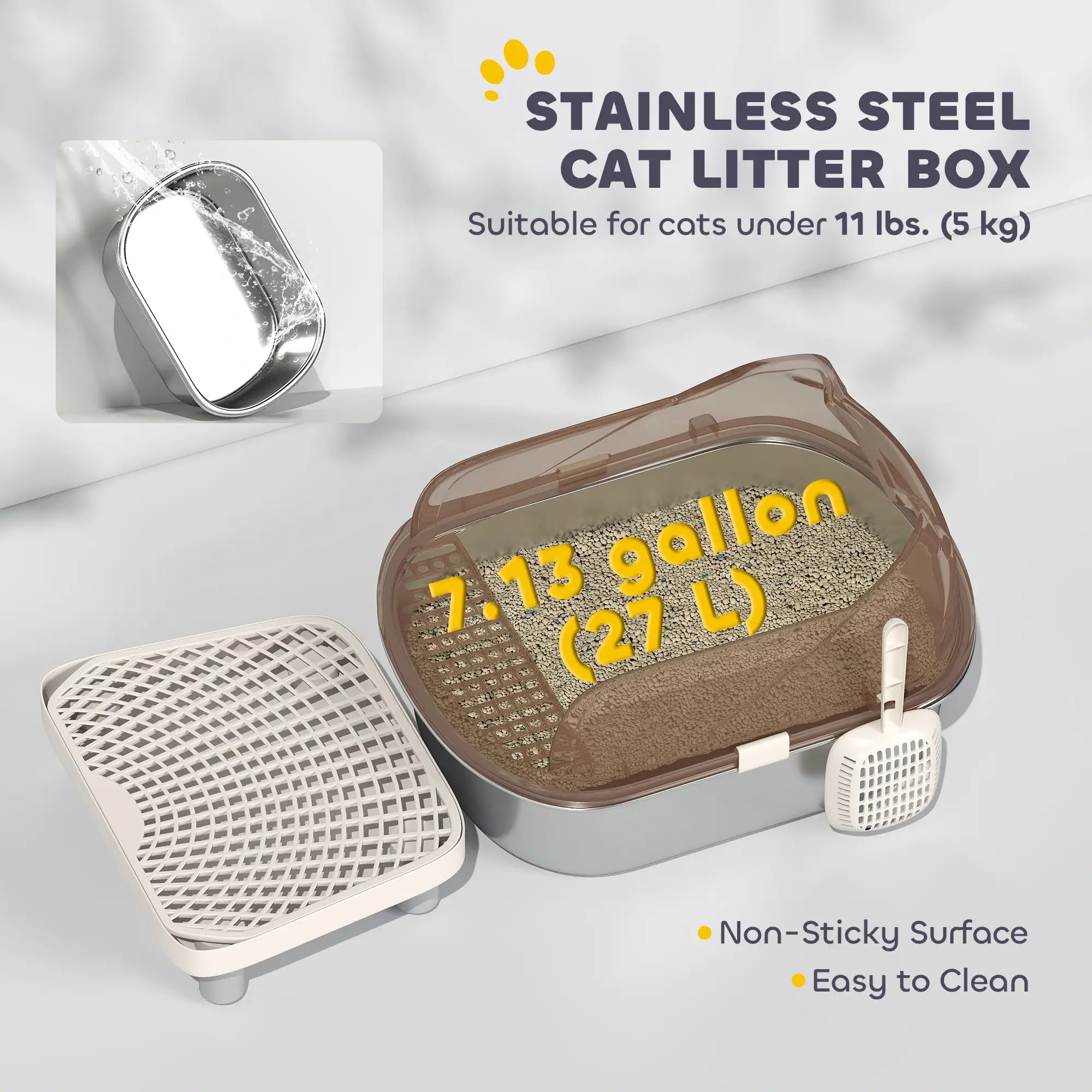 Stainless Steel Cat Litter Box, High Sided Enclosure, Step, Scoop Cat Litter Box Enclosures at Gallery Canada