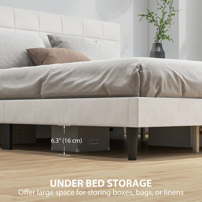 King Size Bed Frame, Upholstered Headboard, Wood Slats, 1100 lbs, Cream Bed Frames at Gallery Canada