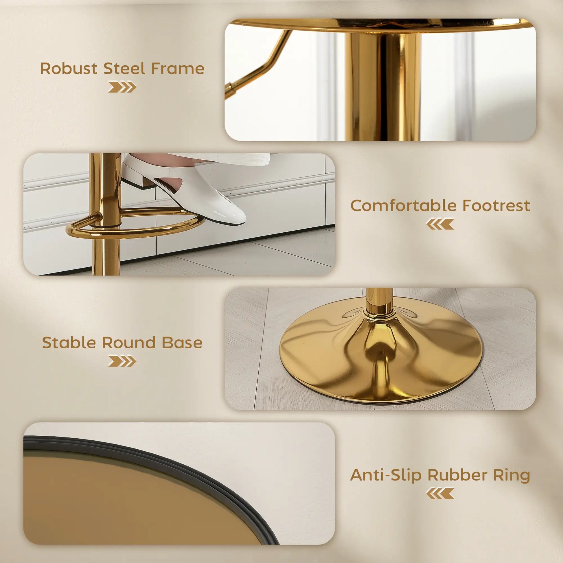 Steel Bar Stools Set of 2, Adjustable Counter Height, Gold Bar Stools at Gallery Canada