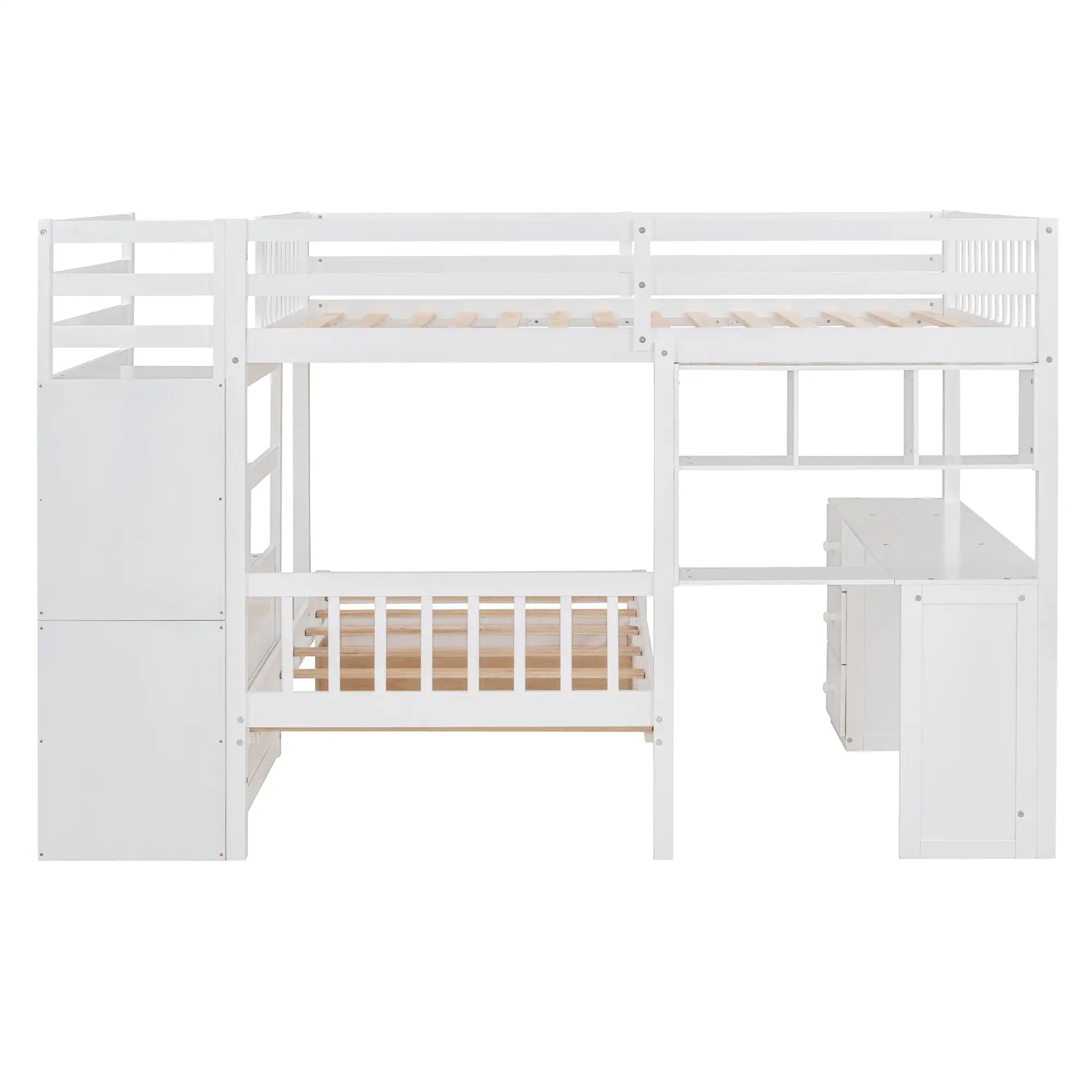 Over Twin Bunk Bed with Desk, Drawers, Shelves, 98