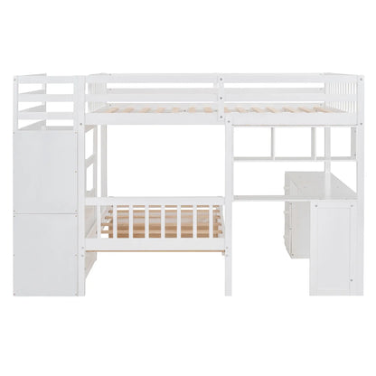 Over Twin Bunk Bed with Desk, Drawers, Shelves, 98" L x 80" W x 64.5" H, White Bed Frames at Gallery Canada