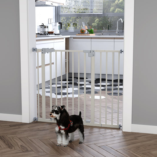 Pet Gate for Dogs, Portable Dog Gate, Walk Through Pressure Fit, Auto Close and Double Locking for Doorways, Hallways, Stairs, White - Gallery Canada