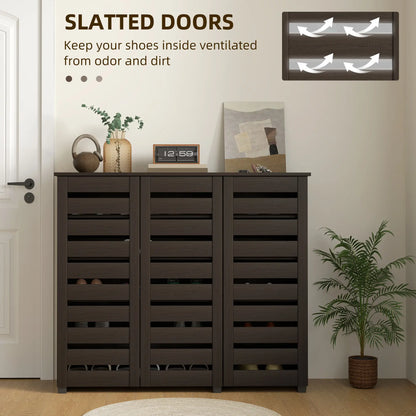 Narrow Shoe Cabinet, Slatted Doors, Adjustable Shelves, 20 Pairs, Dark Brown Shoe Storage Cabinets & Racks at Gallery Canada