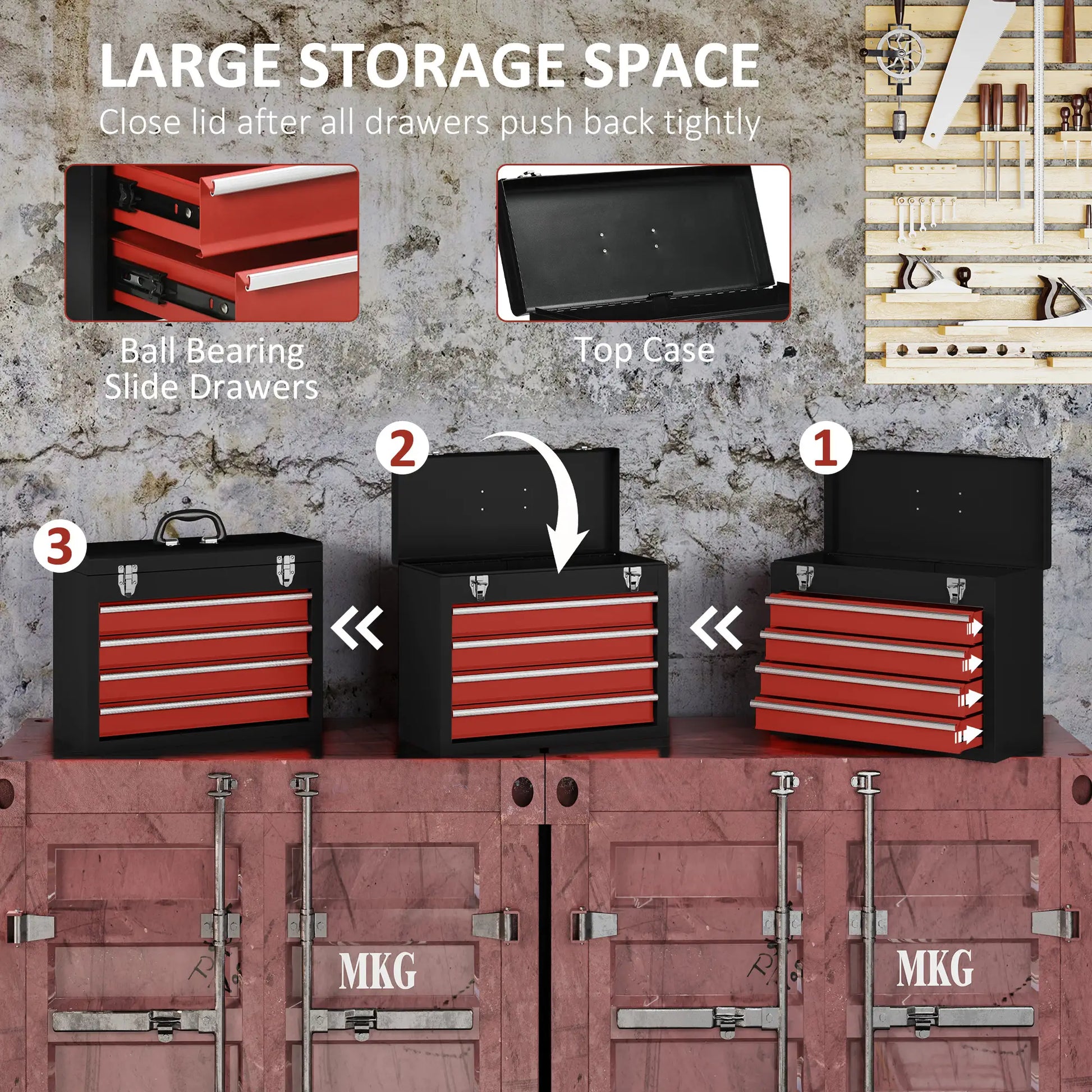 15.6" Tall Portable Metal Tool Box, 4 Drawer Lockable Chest, Red Tool Organizers at Gallery Canada