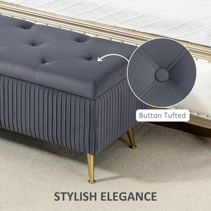 43 Inch Storage Ottoman Bench, Steel Legs, Padded Seat, Dark Grey Storage Ottomans & Benches at Gallery Canada