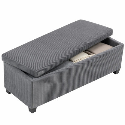 44 Inches Ottoman Storage Bench, Corduroy Lid, Grey
