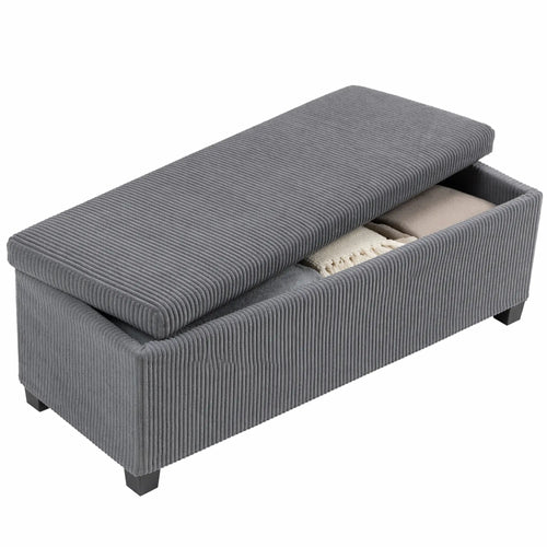 44 Inches Ottoman Storage Bench, Corduroy Lid, Grey