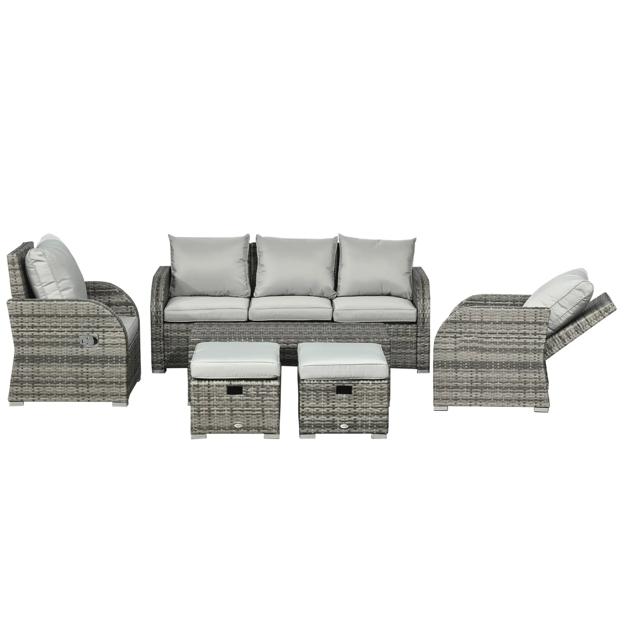 6-Piece Patio Furniture Set, Wicker Sectional Sofa, 3-Seat, 2 Recliners, 2 Footstools, Table, Light Grey Patio Furniture Sets at Gallery Canada