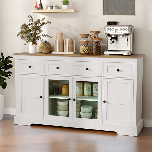 Sideboard Buffet Cabinet, Coffee Bar with Glass Doors, Adjustable Shelves, Distressed White, White Bar Cabinets Distressed White at Gallery Canada