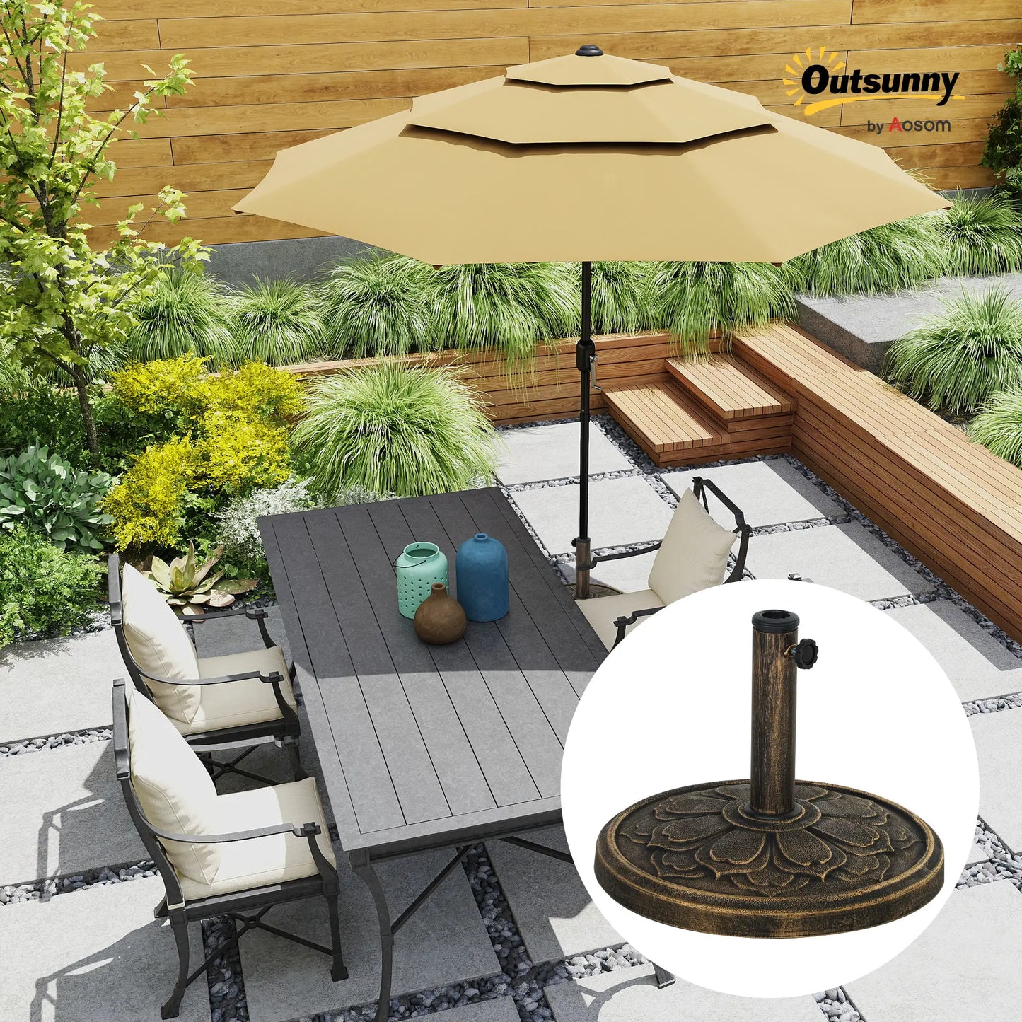 Round Patio Umbrella Base, 26 lbs Resin Stand, Fits 1.3"/1.5"/1.9" Poles, Bronze Umbrella Bases at Gallery Canada