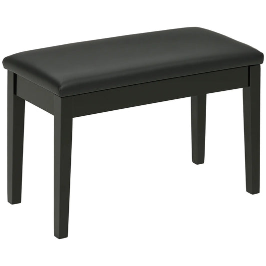 Classic Piano Bench, PU Leather, Rubber Wood Legs, Music Storage, Black Piano Benches Black at Gallery Canada