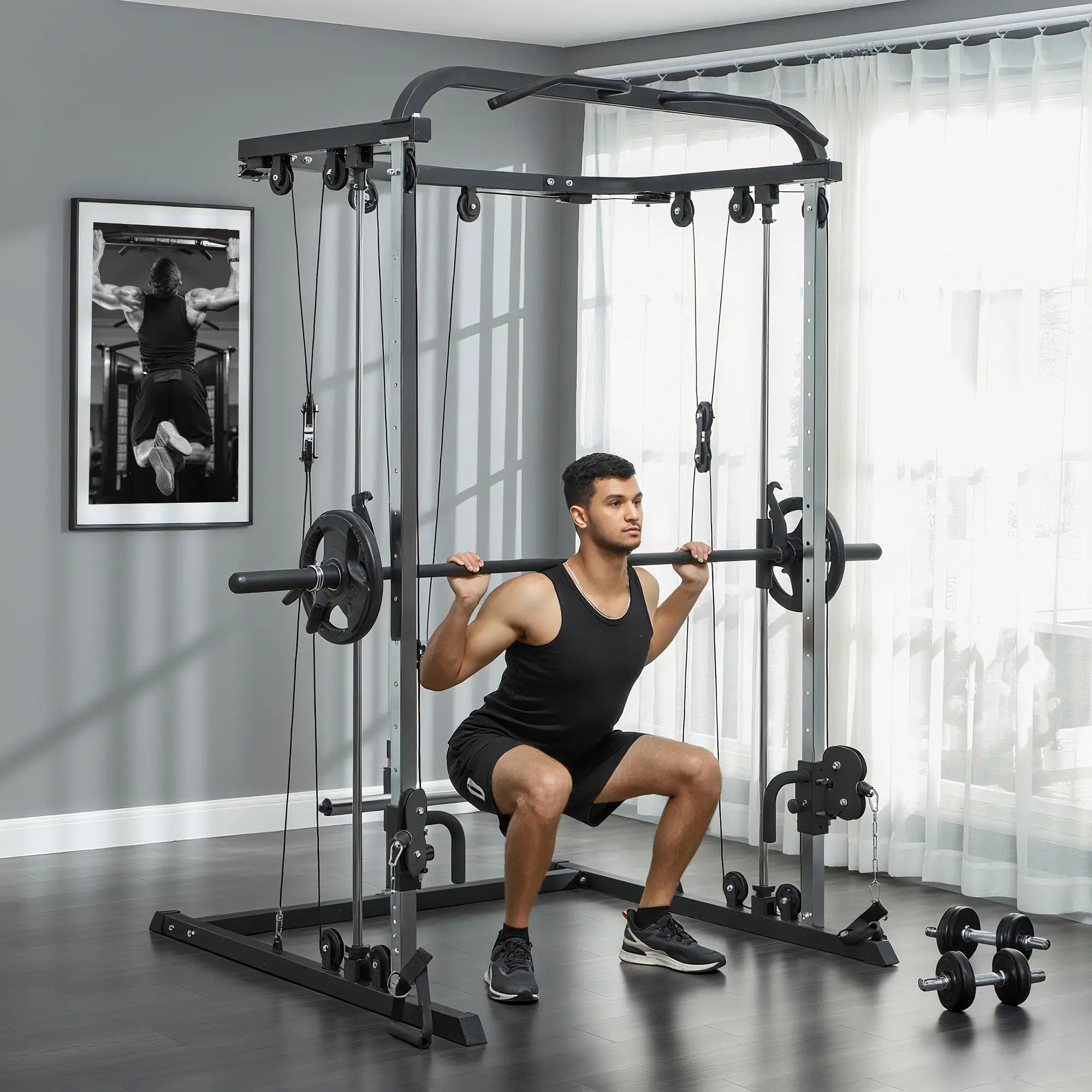 3 In 1 Smith Machine Power Rack, Cable Crossover, Pull Up Station, Squat Rack Power Towers at Gallery Canada