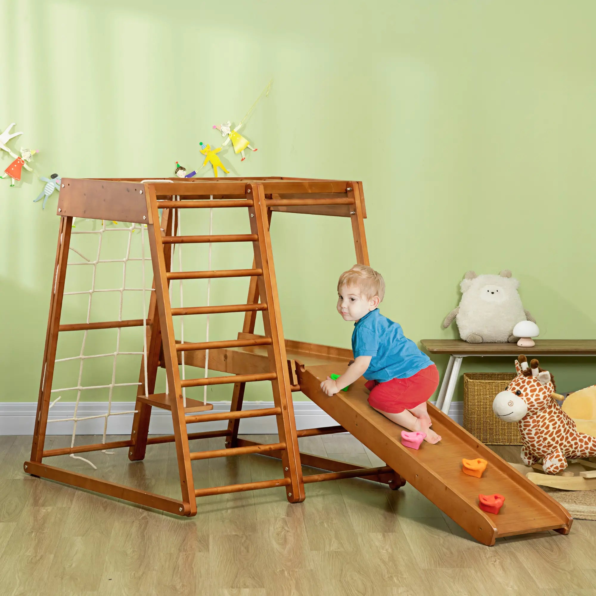 6-in-1 Kids Indoor Playground with Slide, Climbing Wall, Rope Climber, Monkey Bars, Swing, Ladder Toddler & Kids Step Stools at Gallery Canada