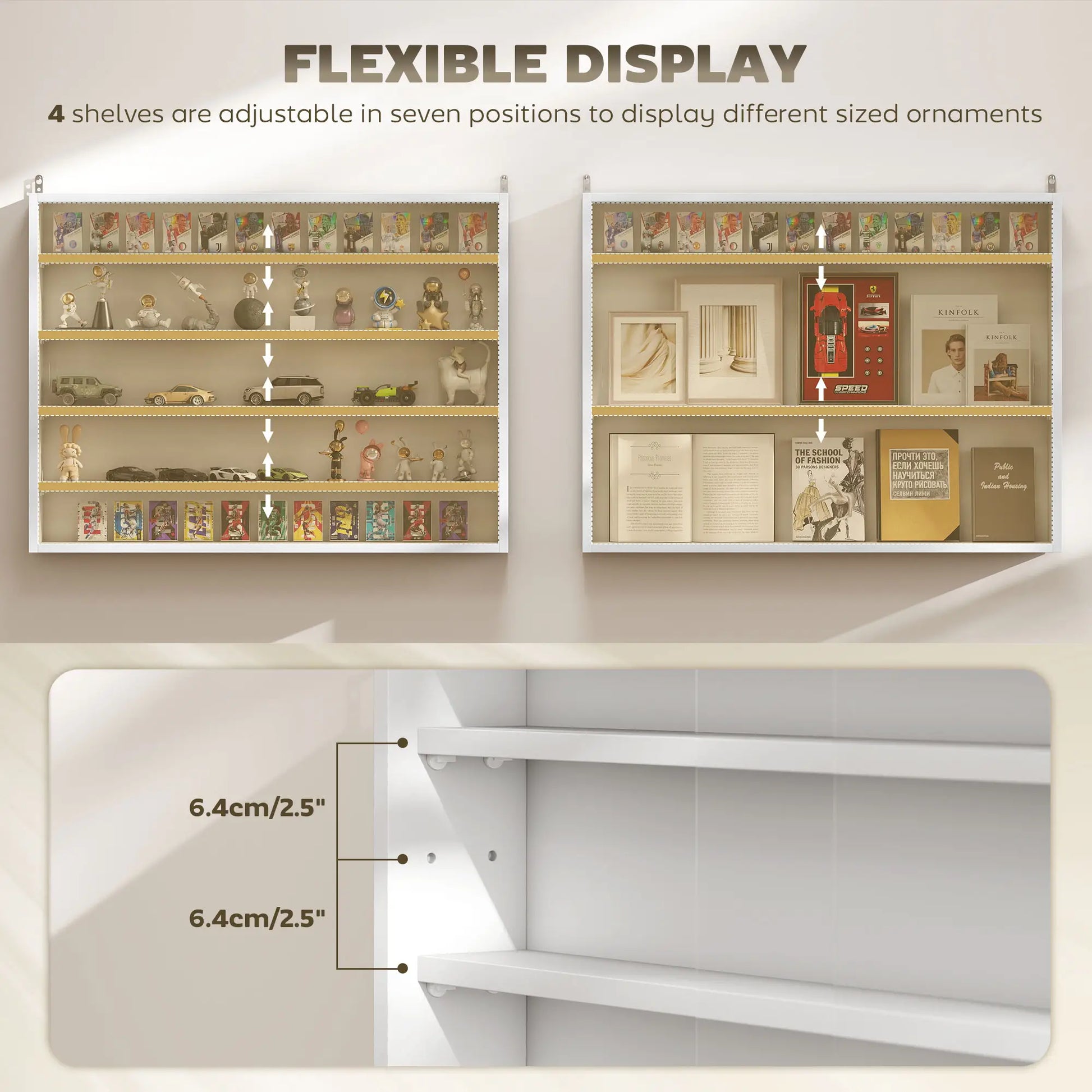 5-Tier Glass Display Cabinet, 2 Doors, 4 Adjustable Shelves, White Display Bookshelves at Gallery Canada