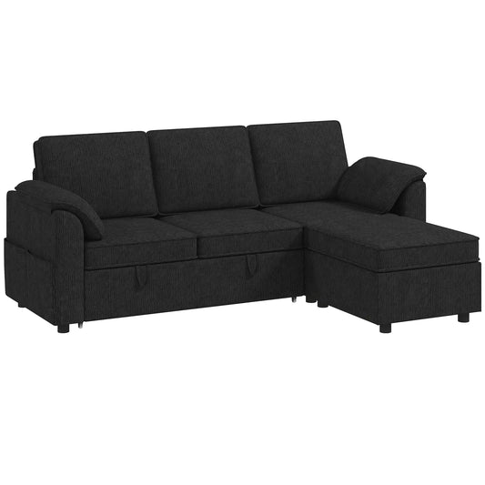 Reversible Sectional Sofa Bed With Storage Ottoman, Black Sofas & Reclining Chairs Black at Gallery Canada