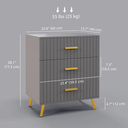 3 Drawer Cabinet, Bedroom Chest of Drawers, Aluminium Legs, Dark Grey Storage Cabinets at Gallery Canada