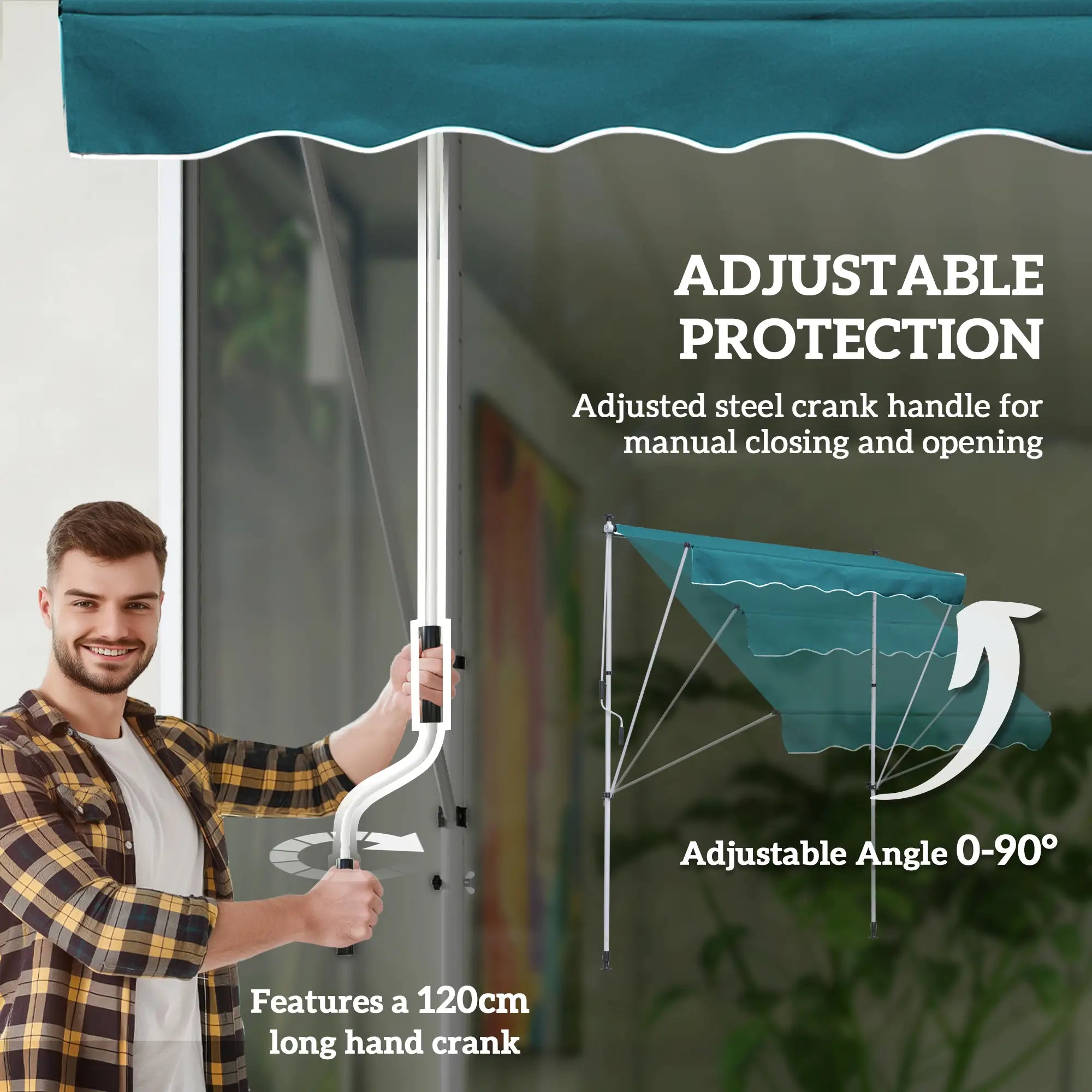 6.6'x5' Manual Retractable Patio Awning, Sun Shade, Water Resistant, Green Door Awnings at Gallery Canada