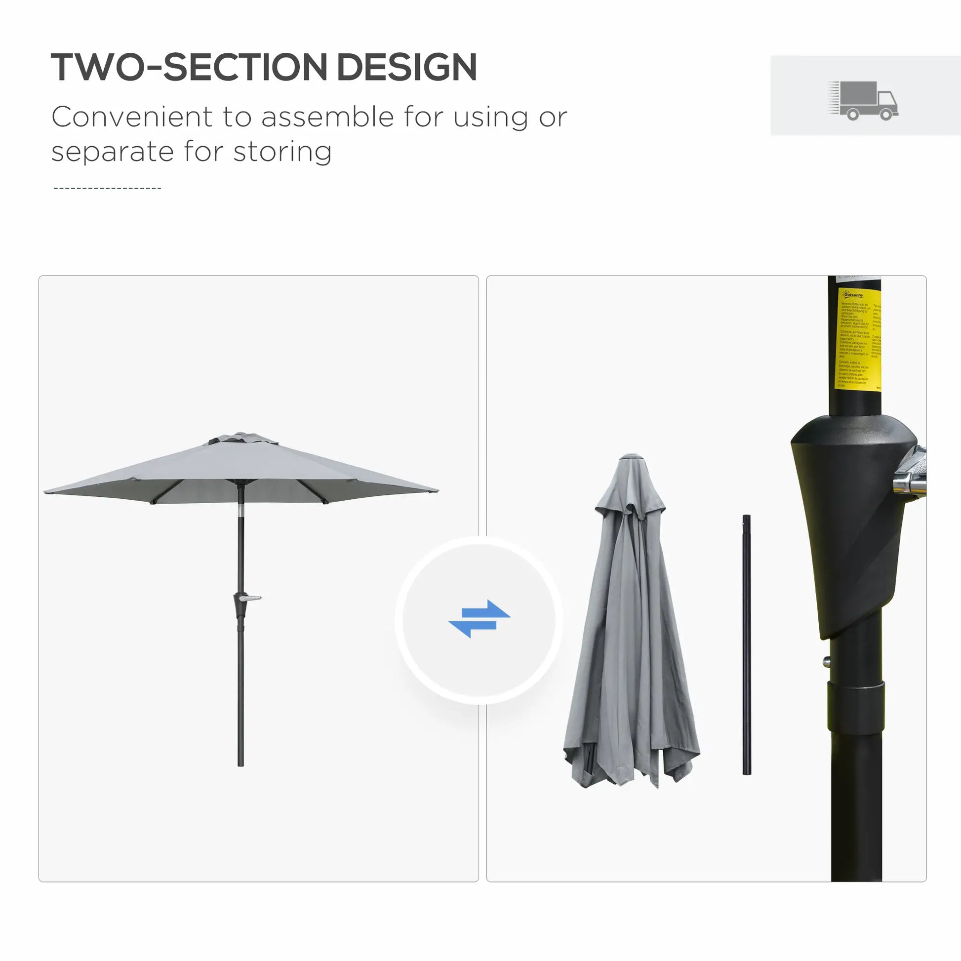 Outdoor Patio Sun Umbrella, 6 Ribs, Light Grey Patio Umbrellas at Gallery Canada