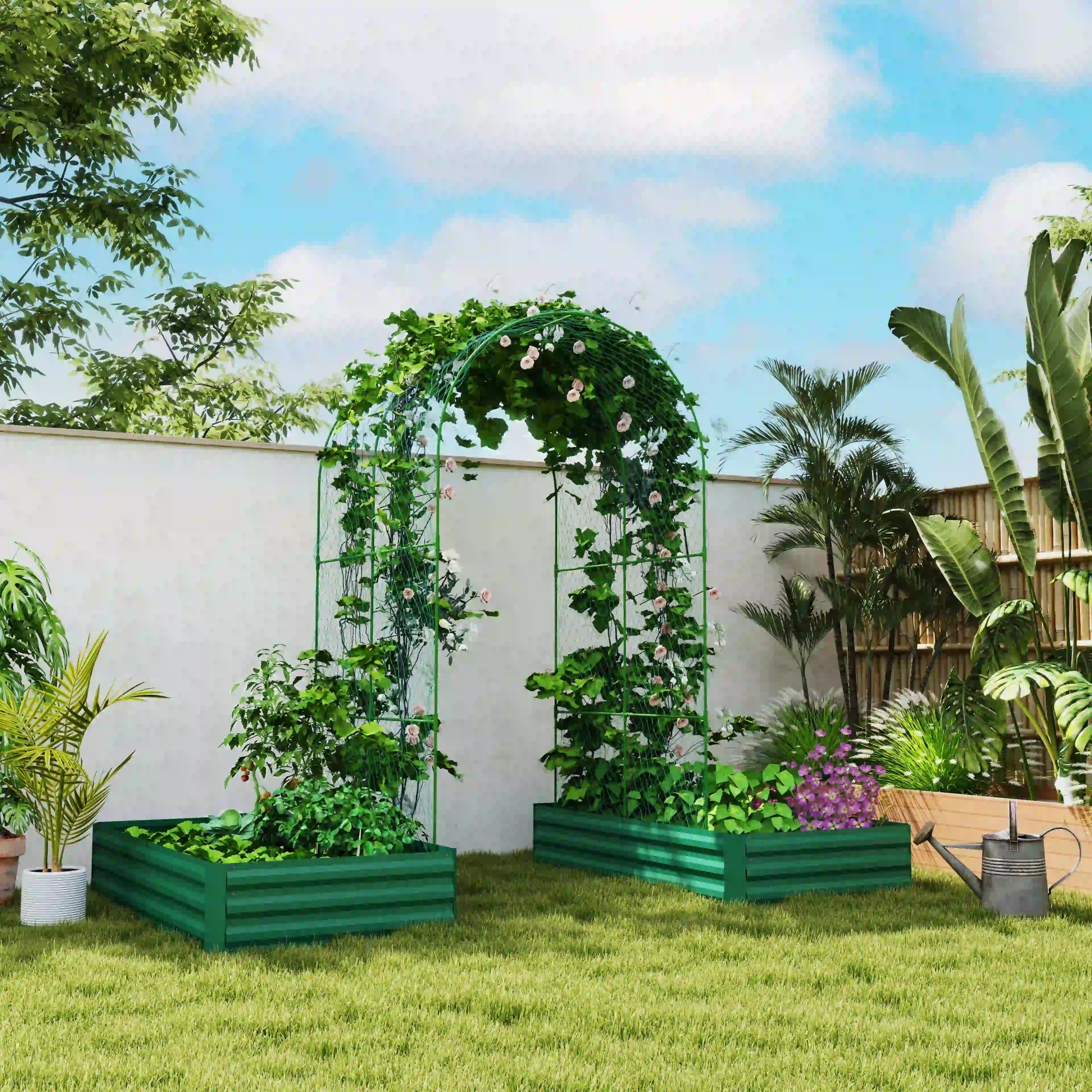 Metal Raised Garden Bed with Trellis, Galvanized Outdoor Garden Box Raised Garden Beds at Gallery Canada