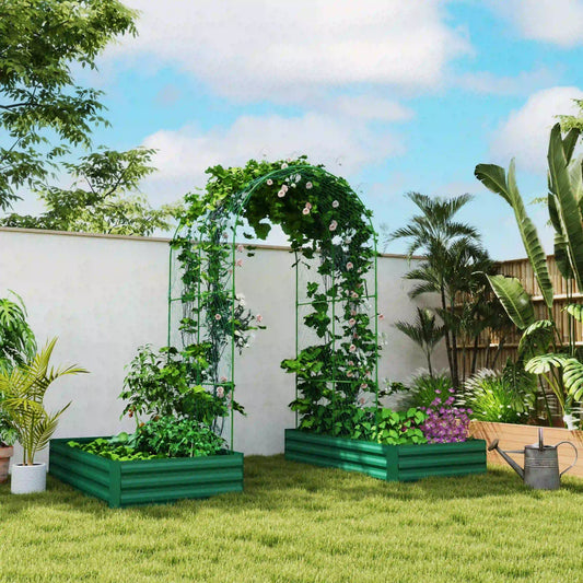 Metal Raised Garden Bed with Trellis, Galvanized Outdoor Garden Box Raised Garden Beds Green at Gallery Canada