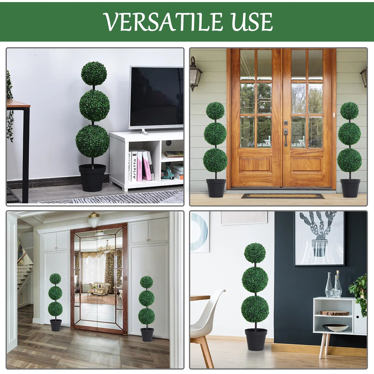 Artificial Ball Boxwood Topiary Trees, 44.1", Fake Plants In Pots, Dark Green Artificial Trees at Gallery Canada