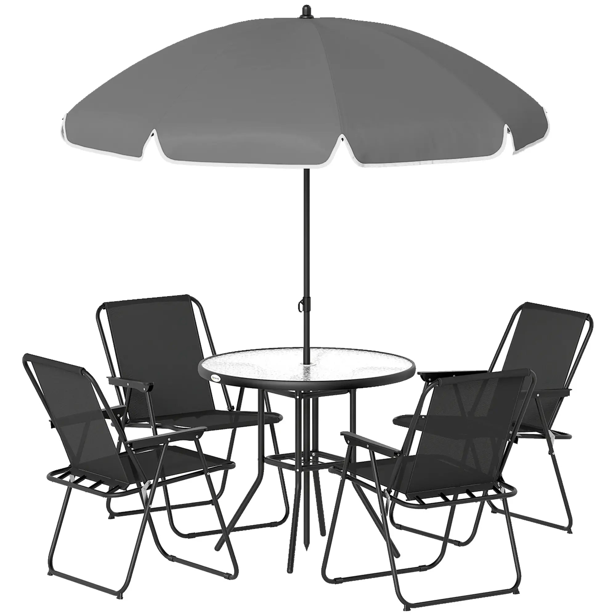 6 Piece Patio Dining Set, Glass Table, Folding Chairs, Black Outdoor Dining Sets Black at Gallery Canada