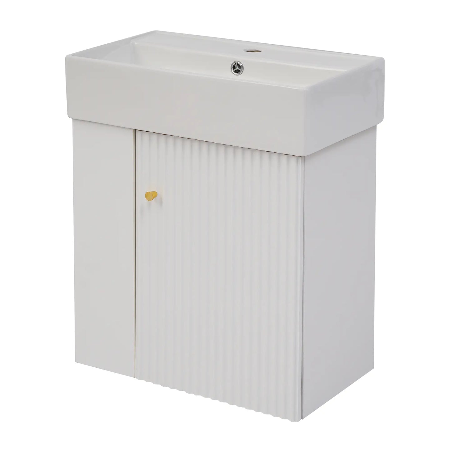 Floating Bathroom Vanity, Ceramic Basin, Side Storage, Rose Gold Handle, 21.5" L x 12" W x 26.5" H, White Sink Cabinets at Gallery Canada