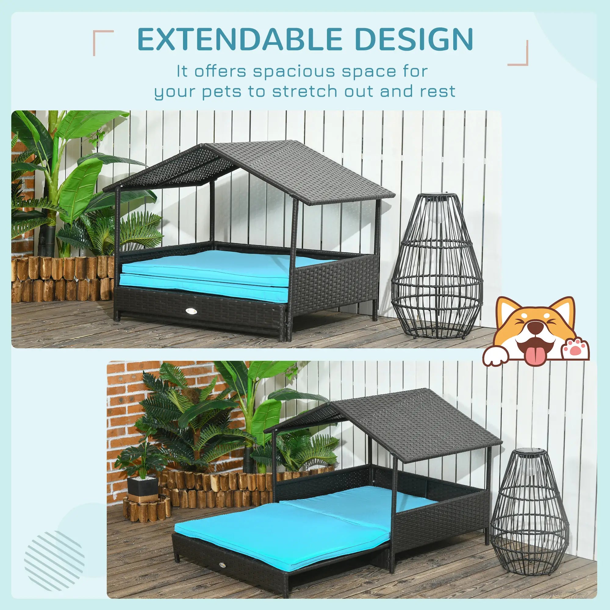 Extendable Wicker Dog Bed, Soft Cushion Washable Cover, Small Medium Dogs, Blue Houses, Kennels & Pens at Gallery Canada