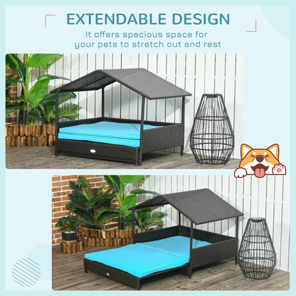 Extendable Wicker Dog Bed, Soft Cushion Washable Cover, Small Medium Dogs, Blue Houses, Kennels & Pens at Gallery Canada