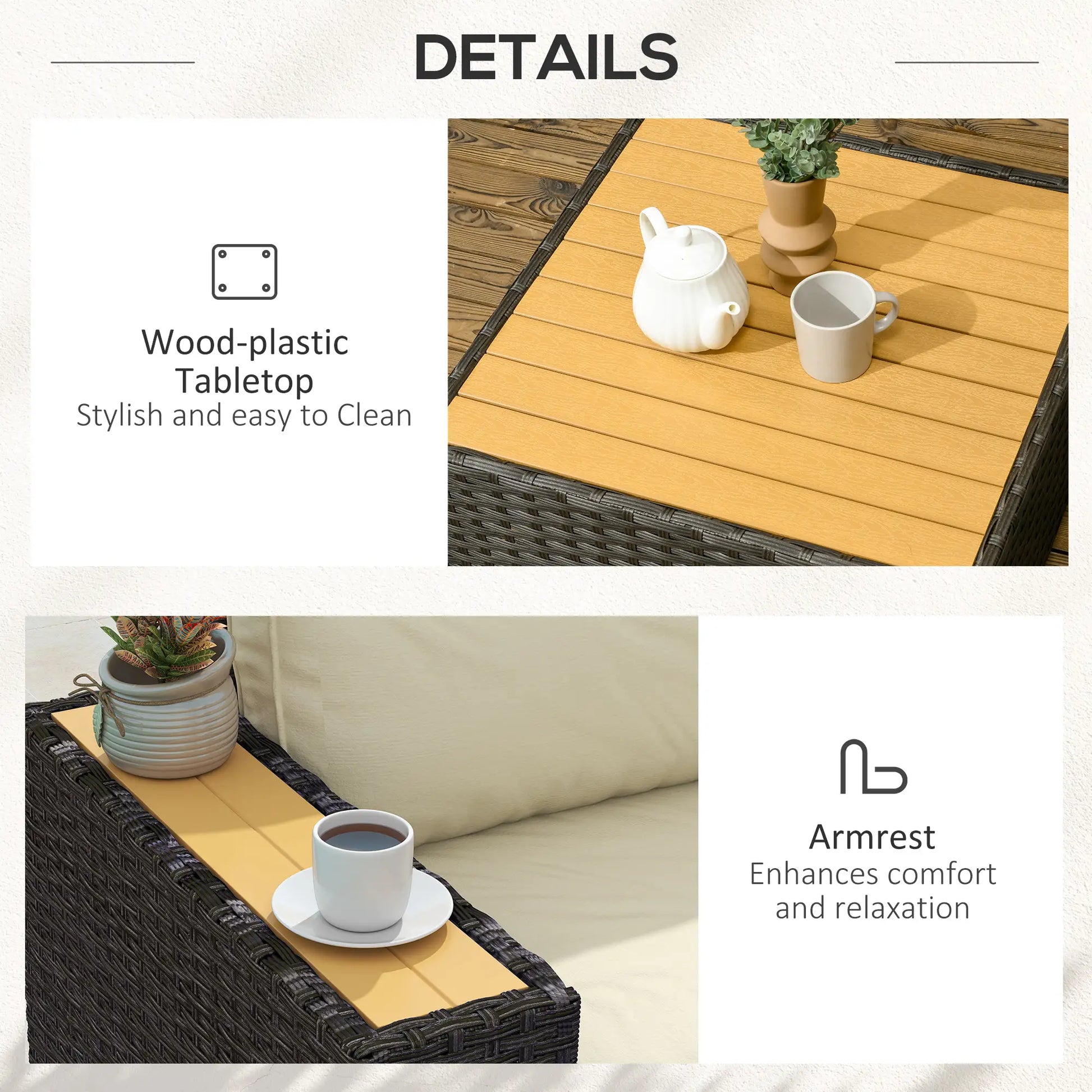 6-Piece Outdoor Rattan Patio Set, Corner Sofa, Wood-Plastic Table, Light Khaki Patio Furniture Sets at Gallery Canada