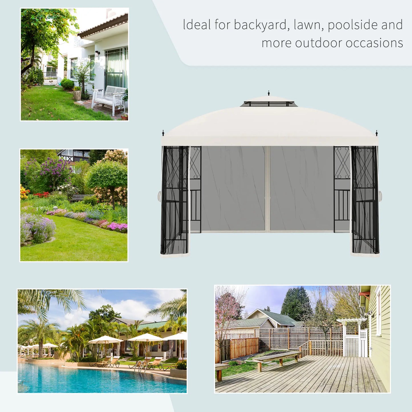 12' x 10' Outdoor Gazebo, Double Tier Roof, Removable Mesh, Beige Gazebos at Gallery Canada