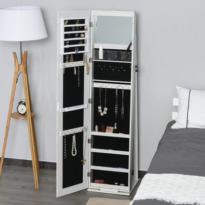 Mirror Jewelry Cabinet, Lockable Organizer with LED Lights, White Wood, White Jewelry Armoire & Jewellery Mirror Cabinets at Gallery Canada