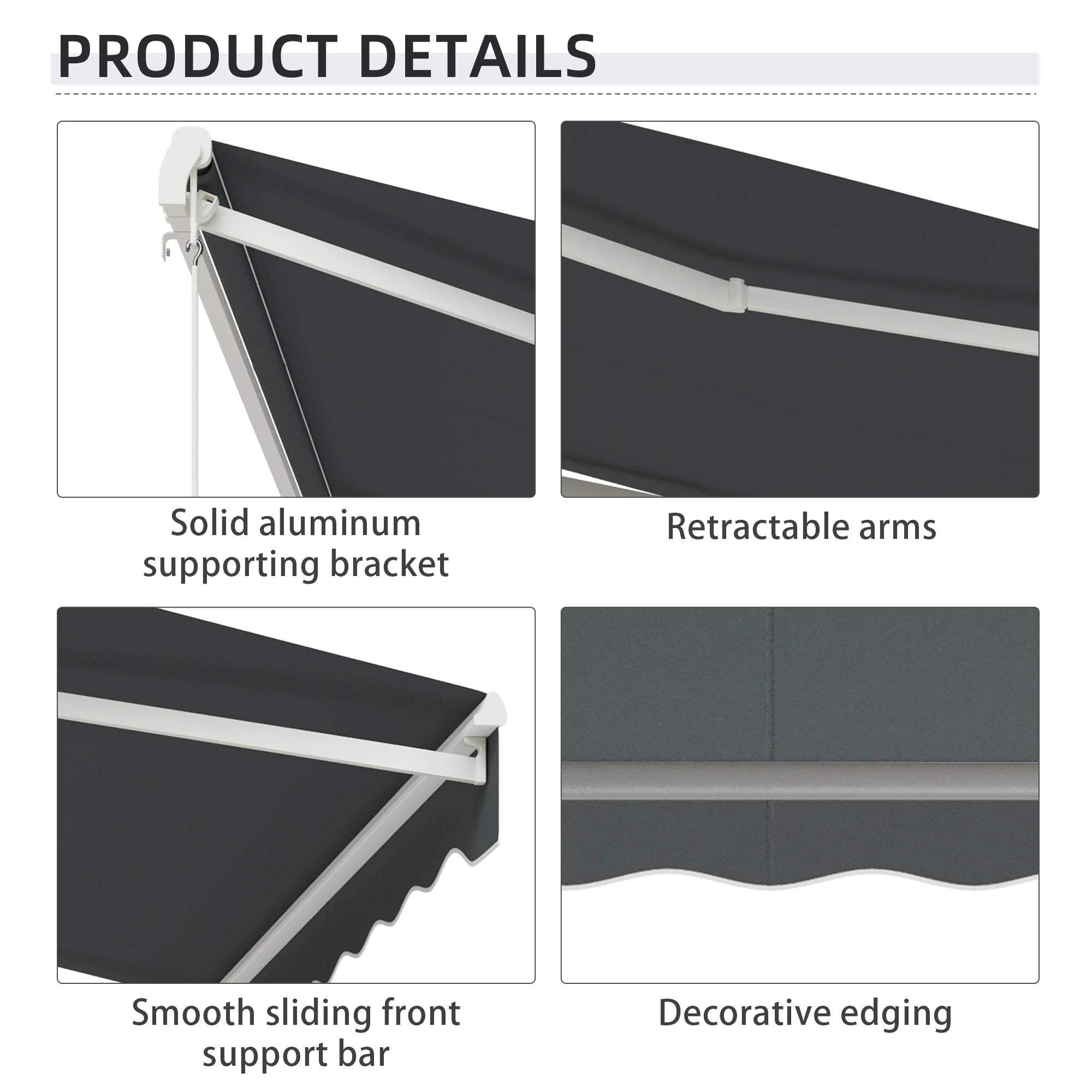 10' x 8' Retractable Electric Awning, Manual Crank, Aluminum Frame, Grey Deck Awnings at Gallery Canada