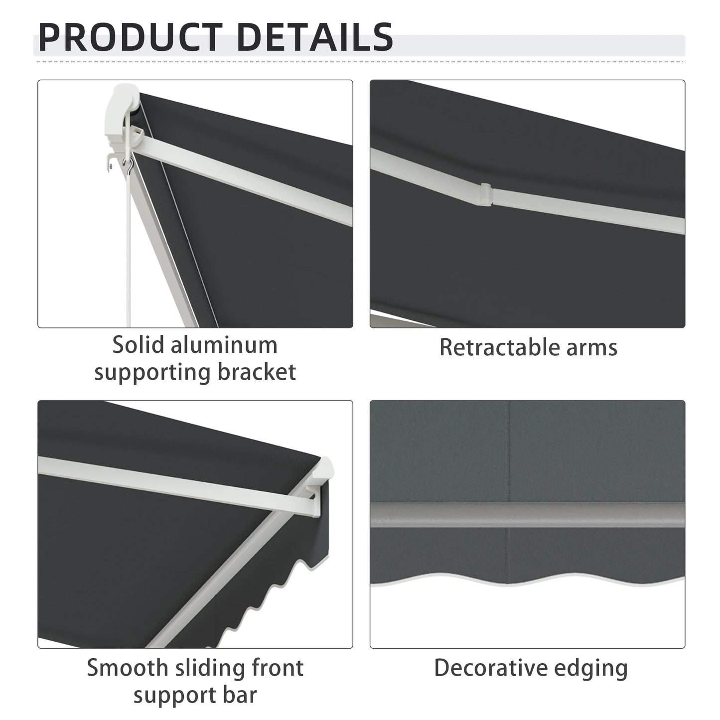10' x 8' Retractable Electric Awning, Manual Crank, Aluminum Frame, Grey Deck Awnings at Gallery Canada