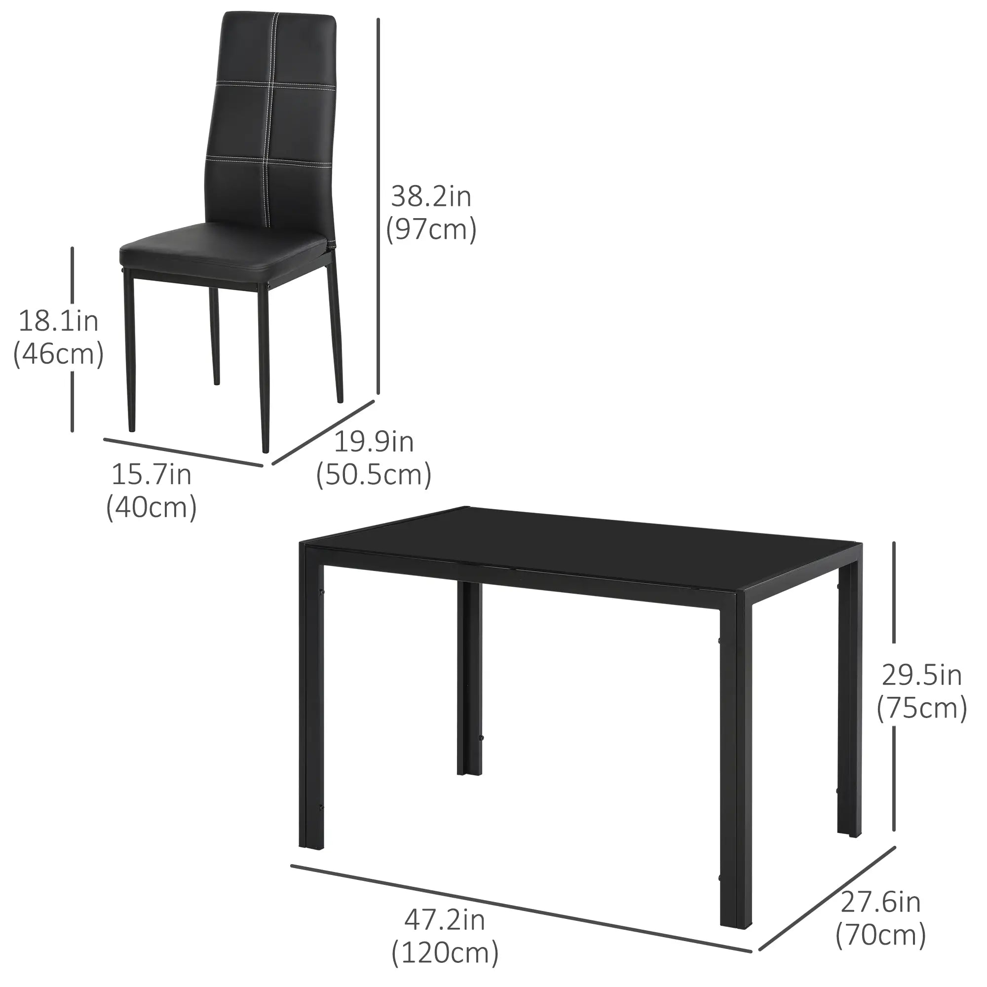 5-Piece Rectangular Glass Dining Table, Metal Frame, Faux Leather Chairs, Black Bar Sets at Gallery Canada