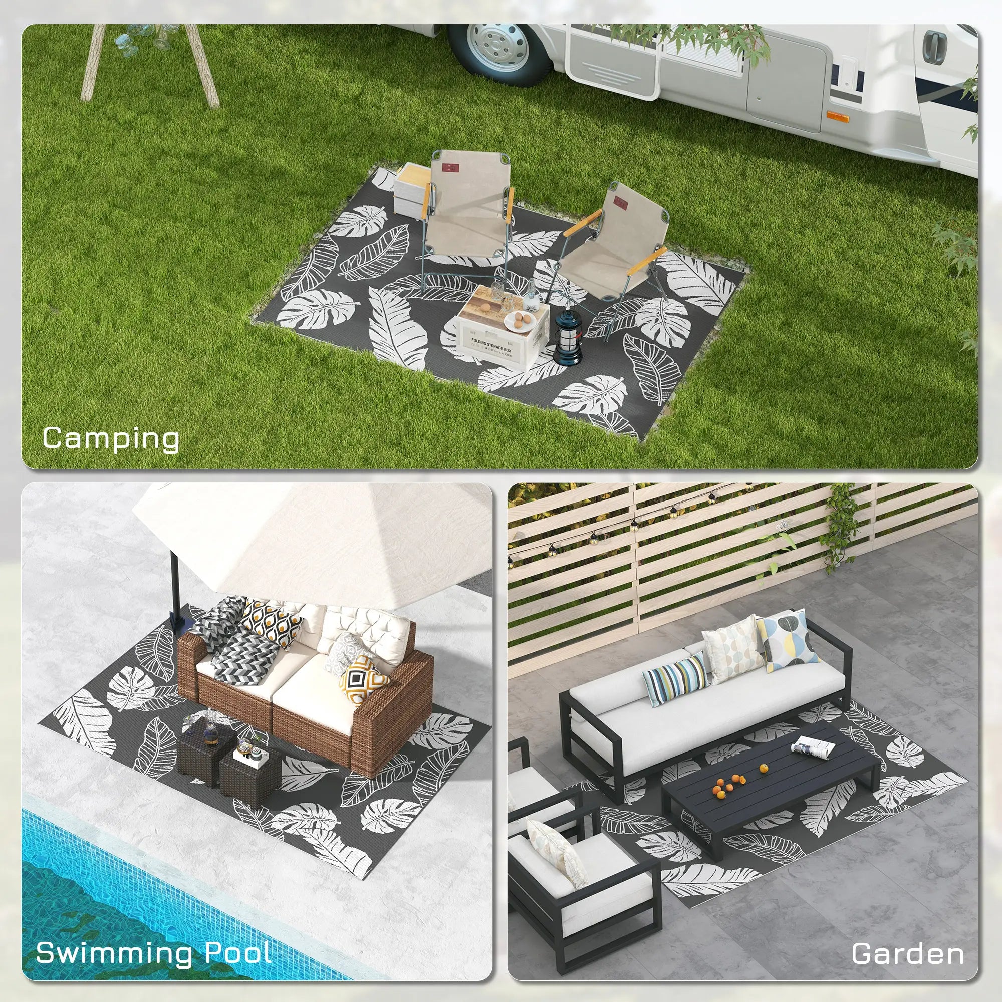 Reversible Outdoor RV Rug, Patio Mat, 6' x 9', Grey and White Garden Decor at Gallery Canada