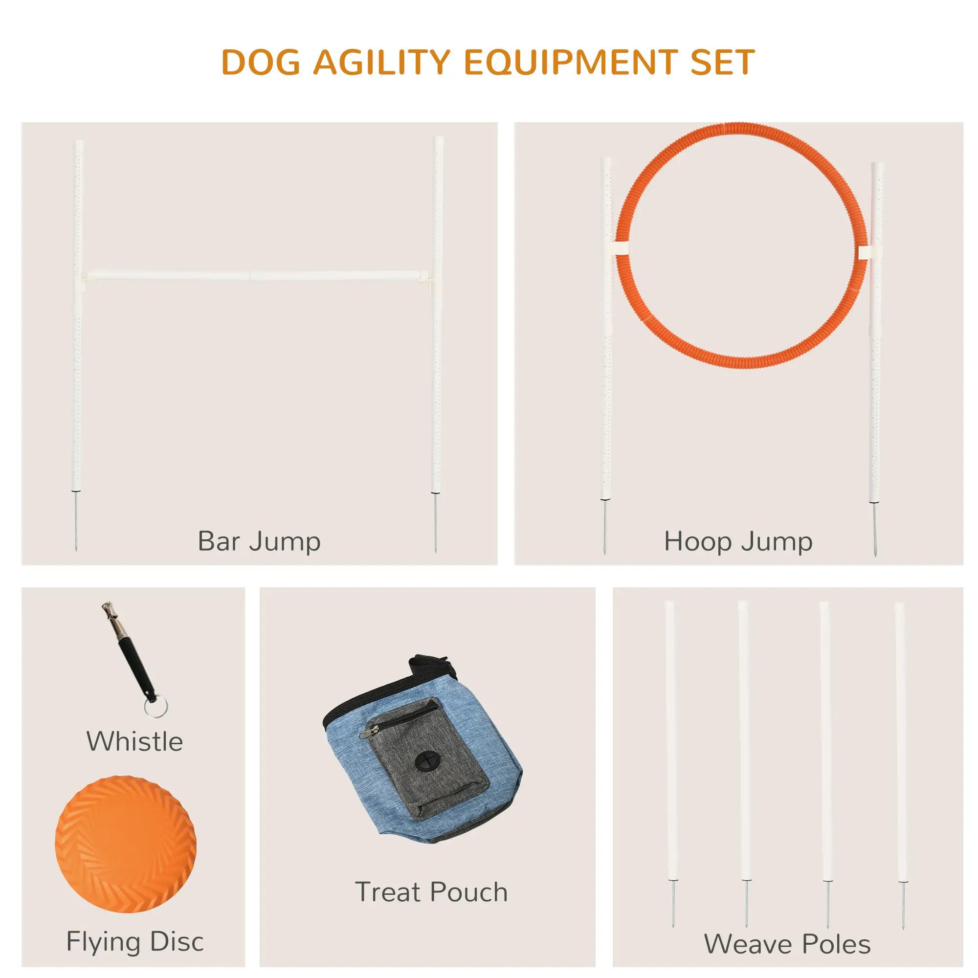 5 Pcs Dog Agility Training Set, Disc, Whistle, Weave Poles, Jump Poles, Food Bag, Carry Bag Dog Agility Training Equipment at Gallery Canada