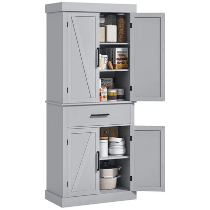 72" Kitchen Storage Cabinet, Farmhouse Pantry, 4 Barn Doors, Drawer, Adjustable Shelves, Grey Kitchen Pantry Cabinets at Gallery Canada
